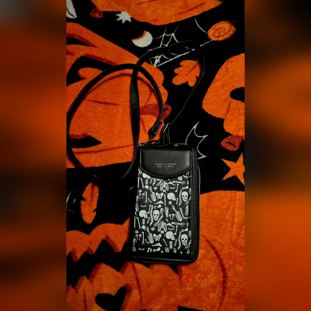 Black Skeleton Print Crossbody Bag